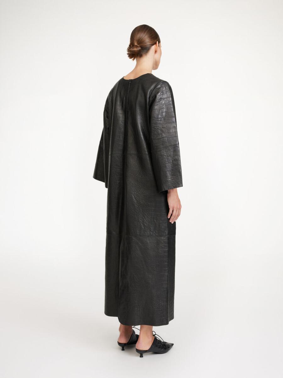 Robe Longue En Cuir Cebello Étonnant Femme By Malene Birger Black Robes - 1