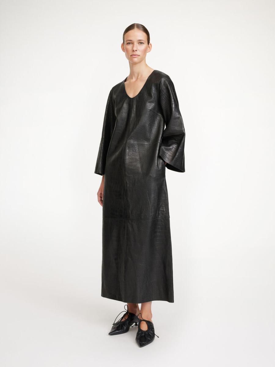 Robe Longue En Cuir Cebello Étonnant Femme By Malene Birger Black Robes
