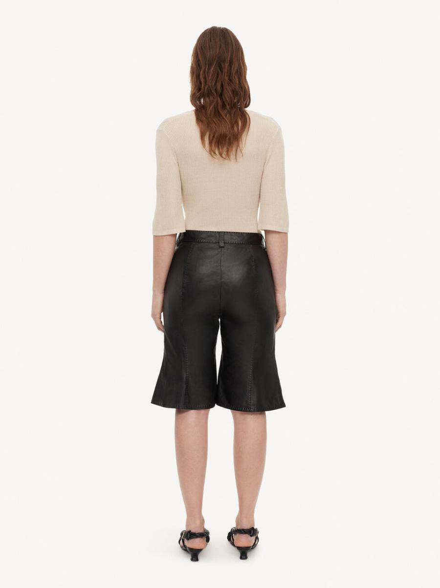 Pantalons Classique Short En Cuir Carmone Femme Black By Malene Birger - 1