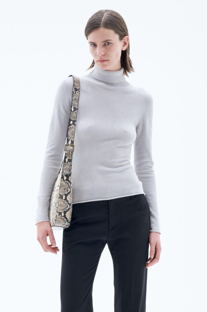 Femme Maille Filippa K Pearl Grey Pull À Col Roulé En Maille Chenille