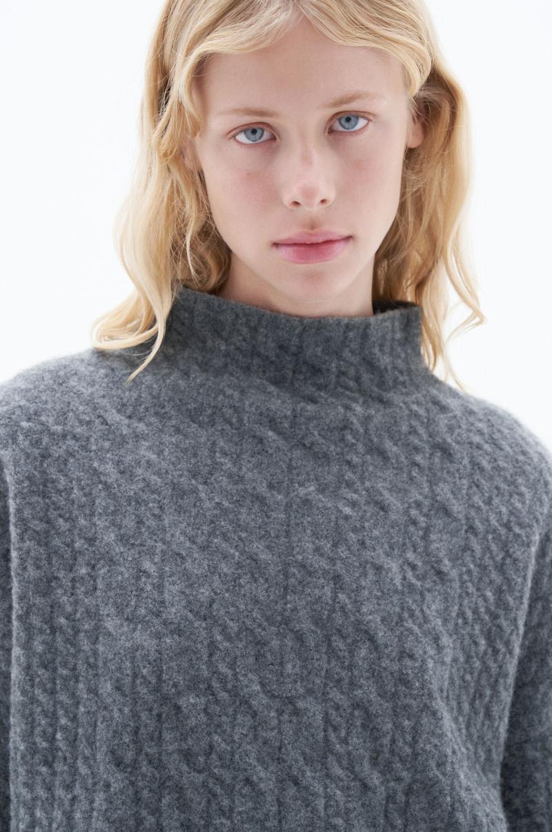 Filippa K Femme Mika Braid Sweater Mid Grey Melange Maille - 3