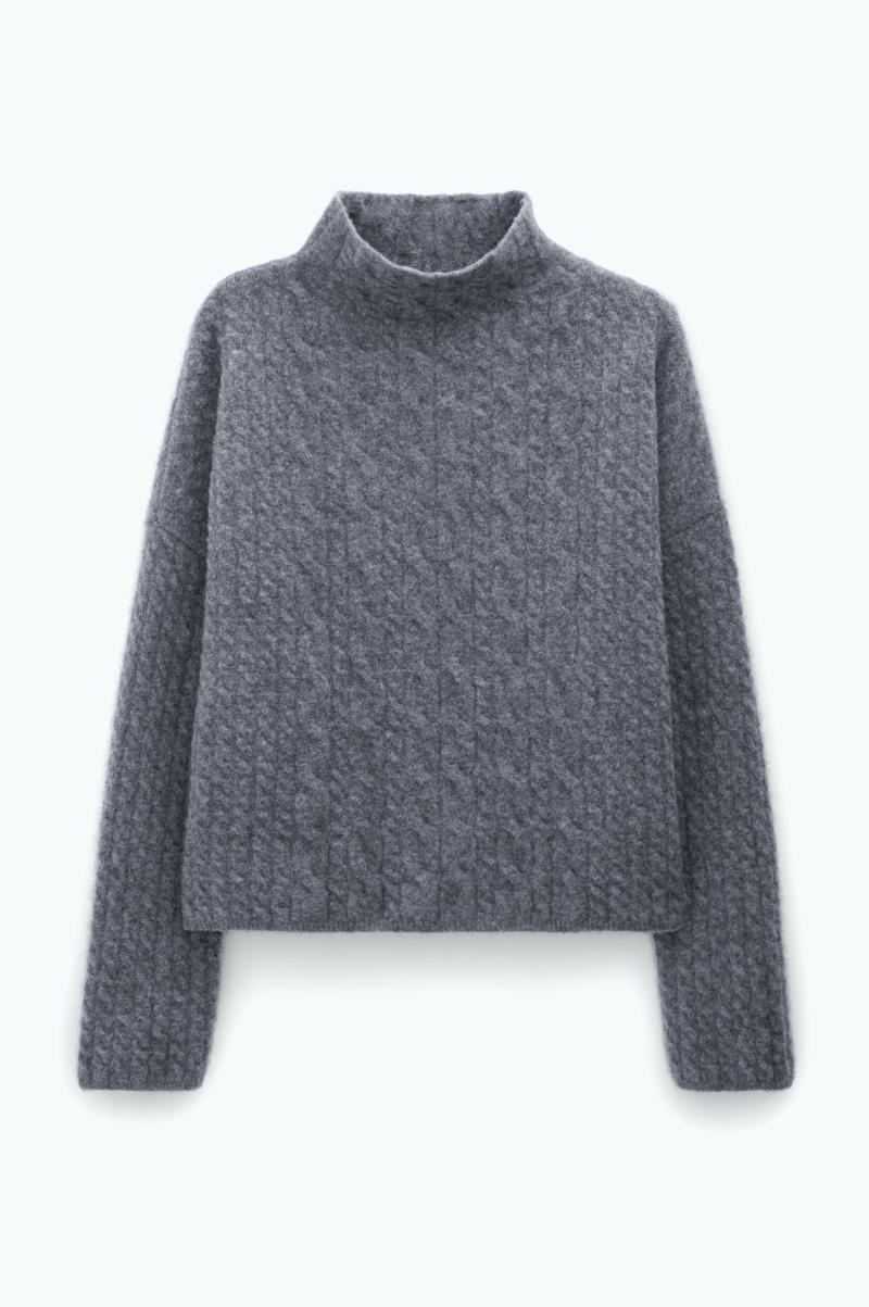 Filippa K Femme Mika Braid Sweater Mid Grey Melange Maille - 4