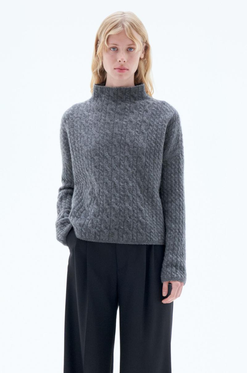 Filippa K Femme Mika Braid Sweater Mid Grey Melange Maille