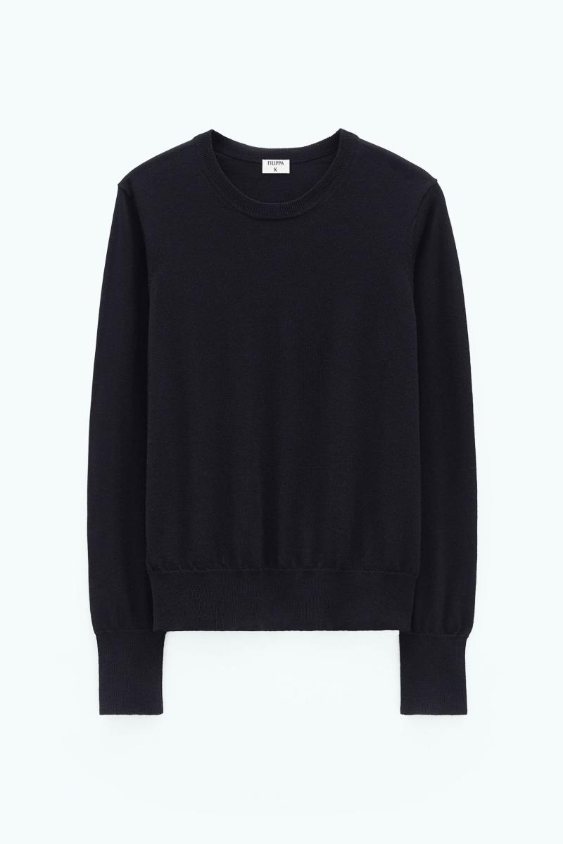 Filippa K Black Merino R-Neck Sweater Maille Femme - 4