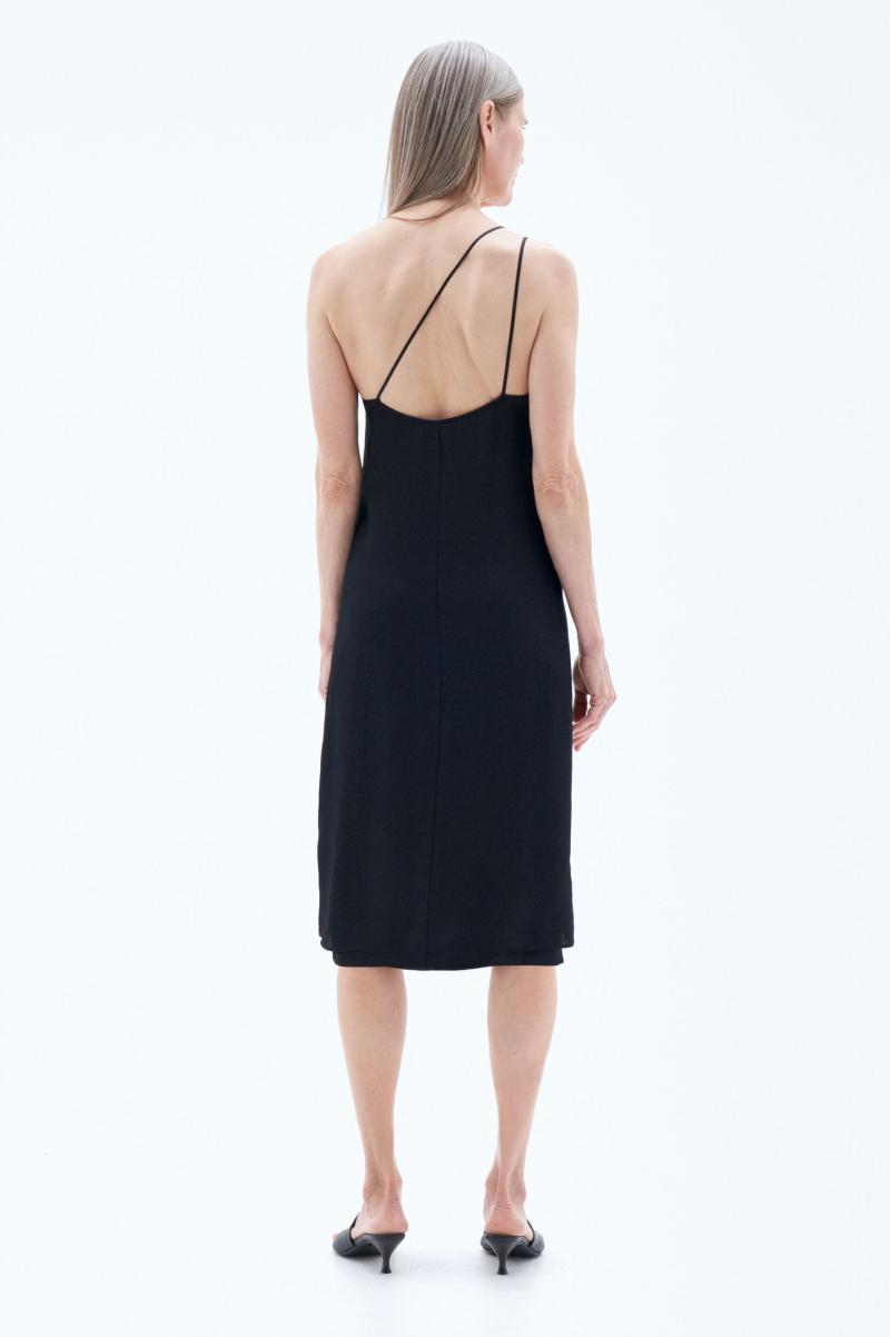 Filippa K Robes Asymmetric Seersucker Dress Black Femme - 3