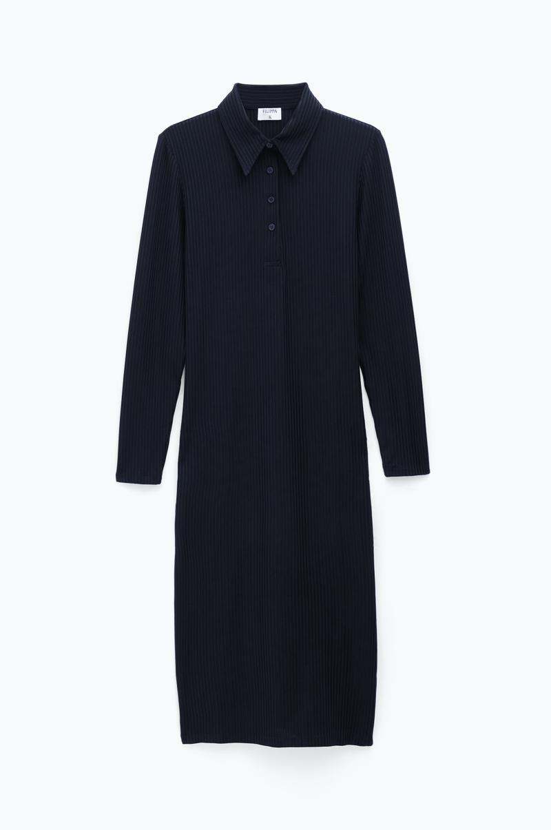 Robes Black Filippa K Robe Polo Côtelée En Jersey Femme - 4
