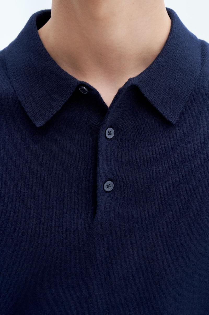 Knitted Polo Shirt Navy Filippa K Maille Homme - 2