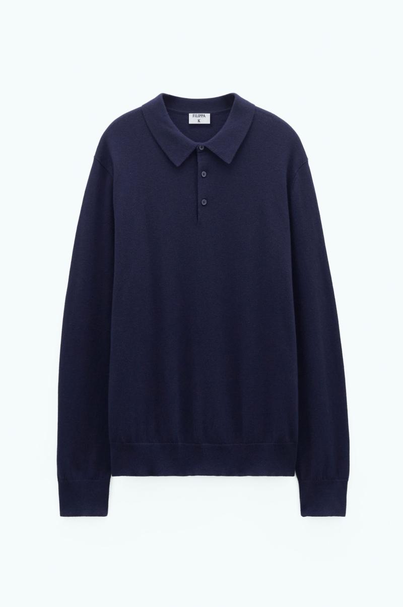 Knitted Polo Shirt Navy Filippa K Maille Homme - 4