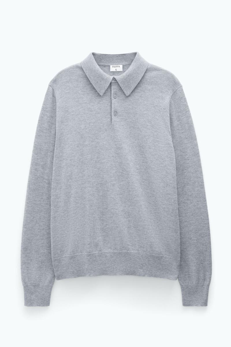 Light Grey Melange Homme Maille Filippa K Knitted Polo Shirt - 4