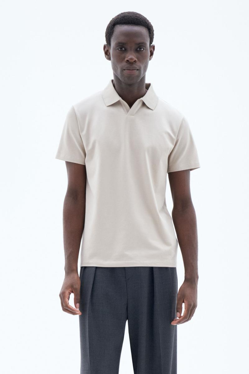 Filippa K Stretch Cotton Polo T-Shirt Light Taupe T-Shirts Homme