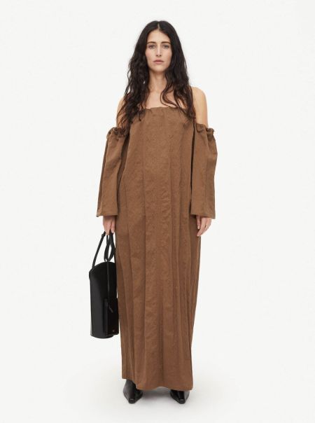 Robe À Encolure Bardot Aia Robes By Malene Birger Femme Warm Brown Abordable