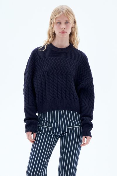 Filippa K Femme Maille Navy Boxy Braided Sweater