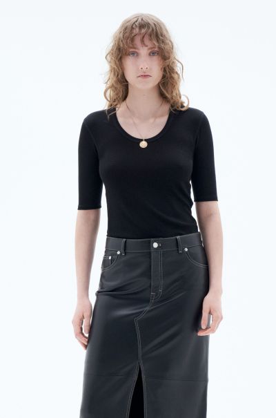 Femme T-Shirt En Laine Transparente Black Filippa K Maille
