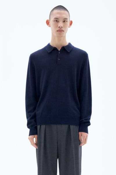 Knitted Polo Shirt Navy Filippa K Maille Homme