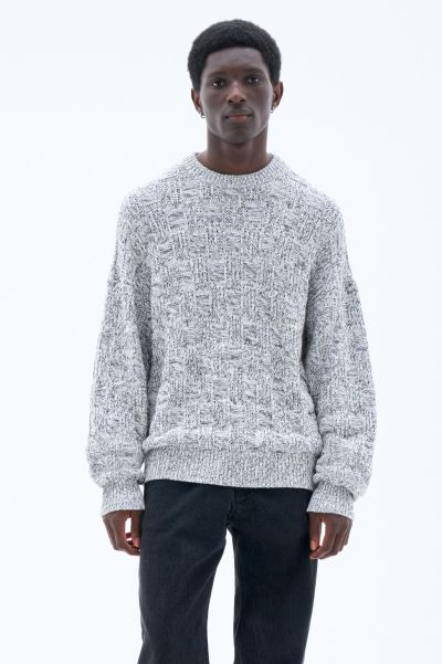 Homme Pull En Maille, Coupe Carrée Maille White/Black Filippa K