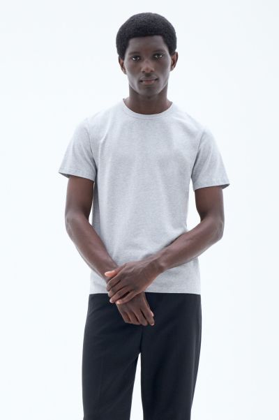 T-Shirts Homme Filippa K Light Grey Melange T-Shirt En Coton Stretch